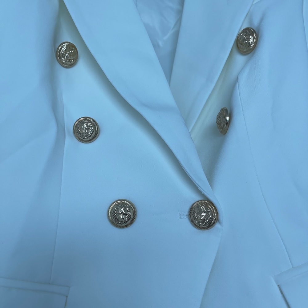 White Double-breasted Blazer Gold Tone Buttons - Picture 15 of 16